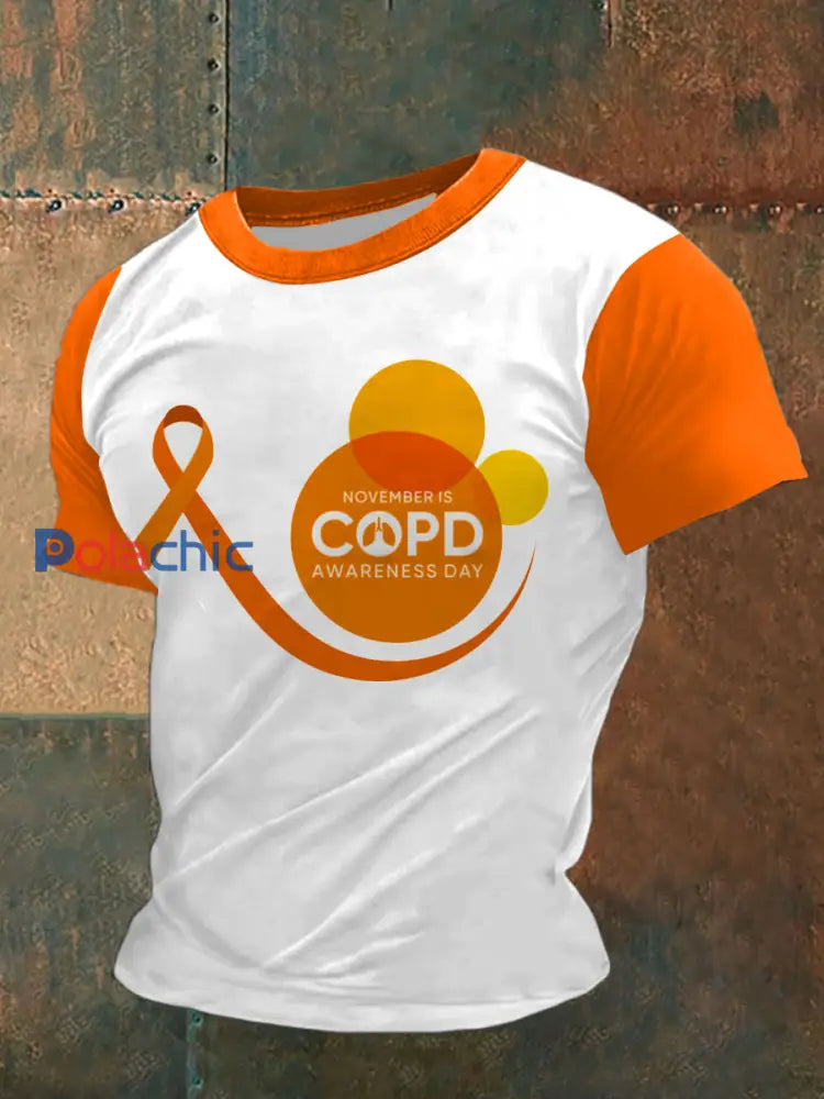 Maladie pulmonaire obstructive chronique des hommes imprimé mode Vintage lâche T-shirt à manches courtes Orange / S