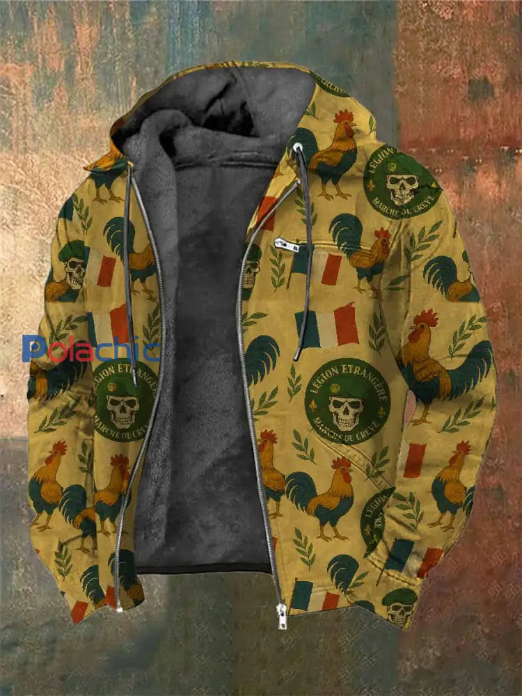 Manteau À Capuche Vintage Coq Français Imprimé comme image / S