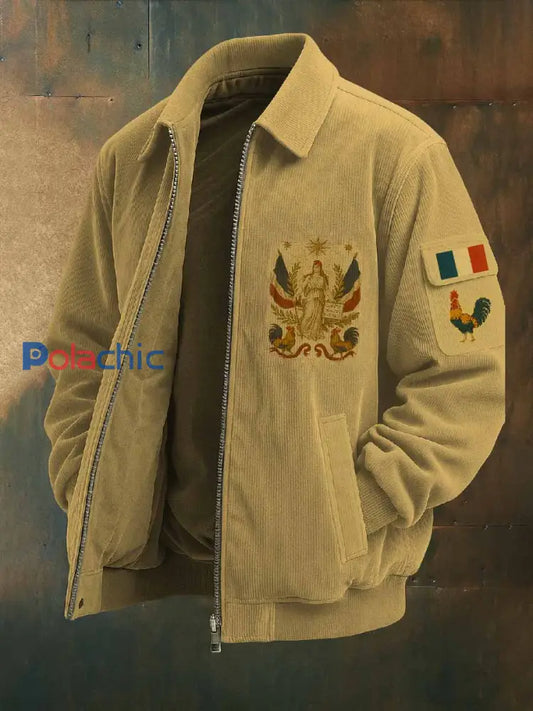 Manteau de veste décontracté vintage à imprimé français comme image / S