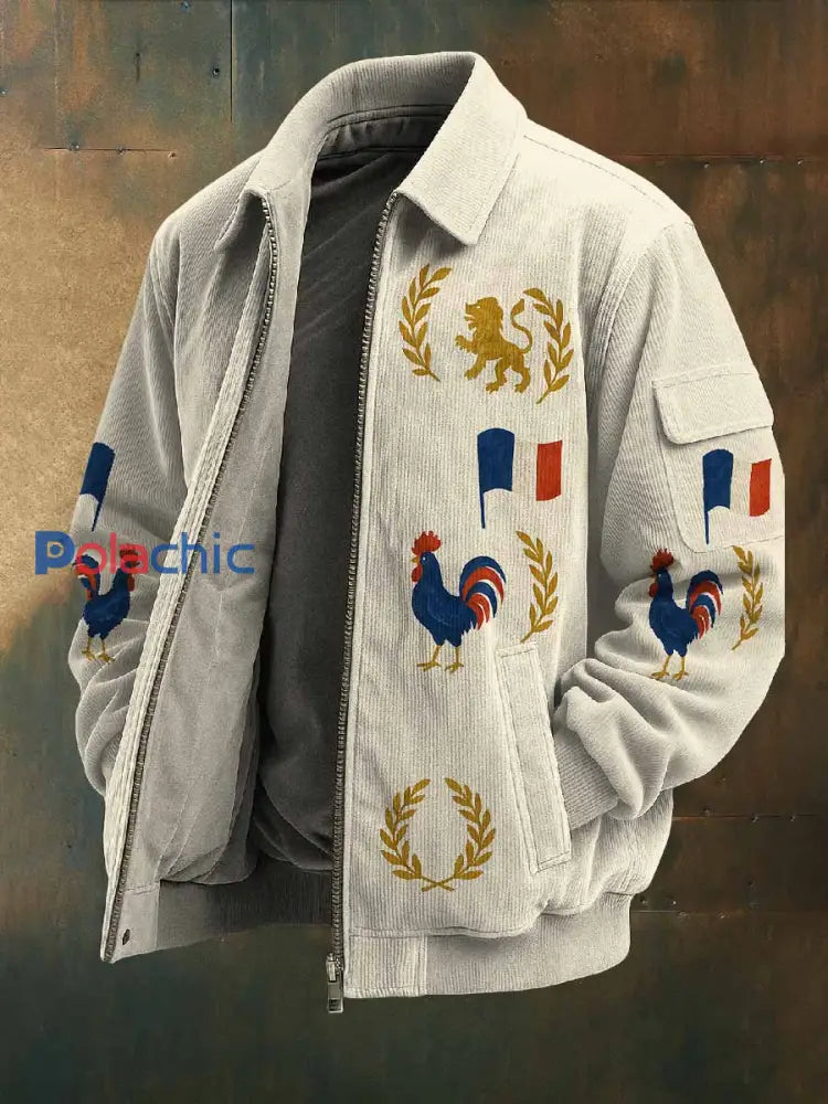 Manteau de veste vintage à motif coq français comme image / S