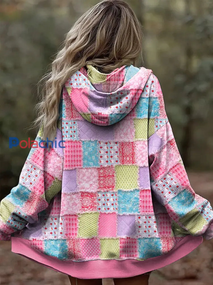 Manteau femme rose imprimé floral géométrique cancer du sein comme image / S