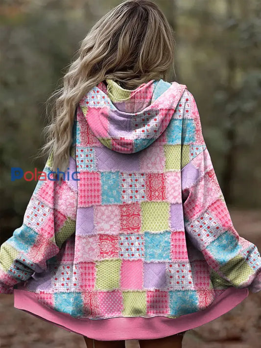 Manteau femme rose imprimé floral géométrique cancer du sein comme image / S