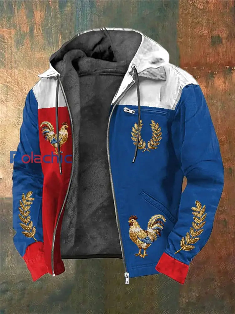 Manteau Vintage À Capuche Imprimé Français comme image / S