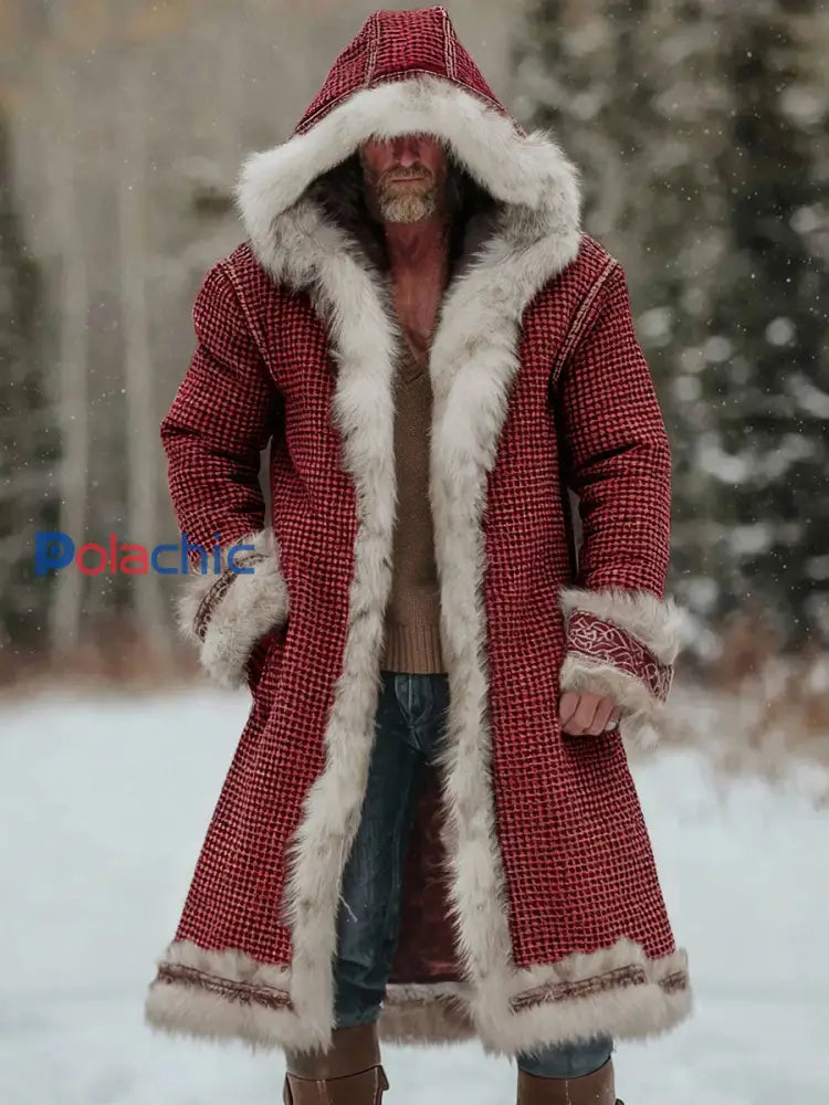 Manteaux à capuchon texturés de Noël pour hommes Viking Rouge / S