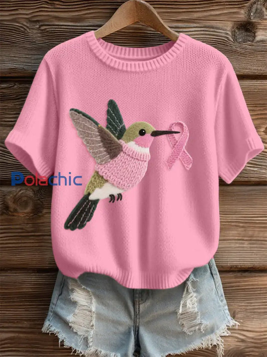 Motif Colibri Femme Feutre Art Cozy Tricot Haut Rose / S
