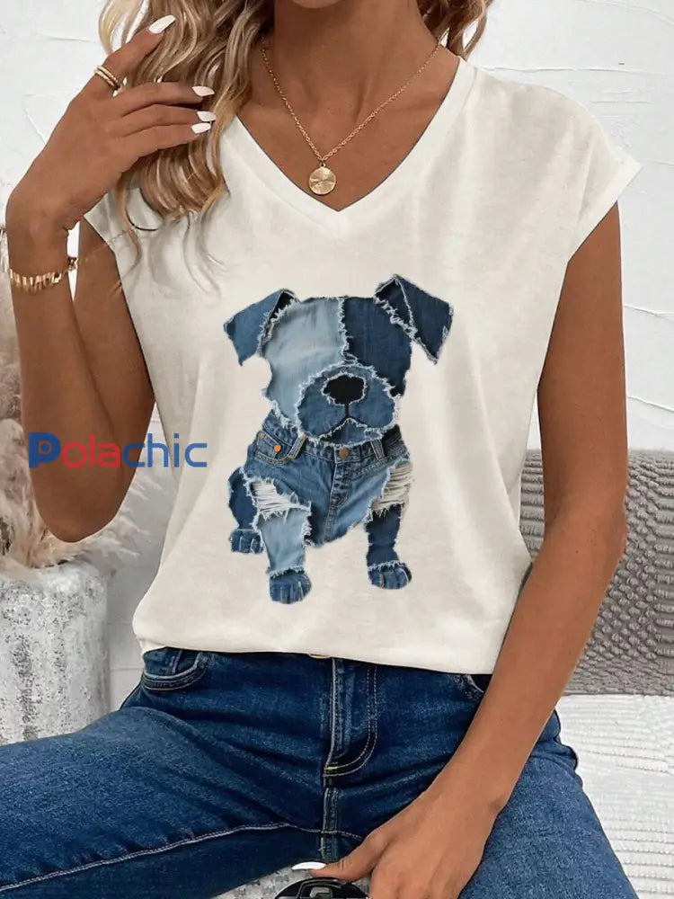 Motif de chien mignon Patchwork Art Tank Top des femmes Abricot / S