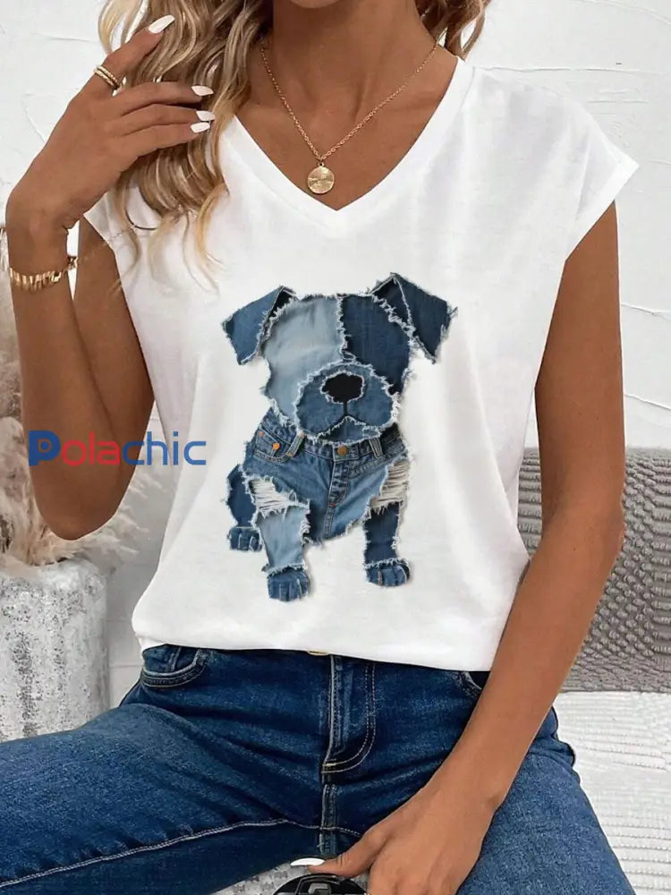 Motif de chien mignon Patchwork Art Tank Top des femmes Blanc / S