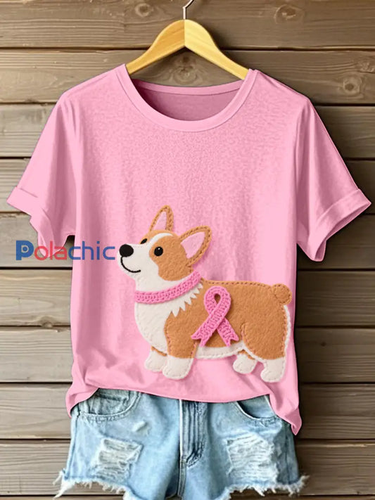 Motif de Corgi mignon feutre Art T Shirt des femmes Rose / S