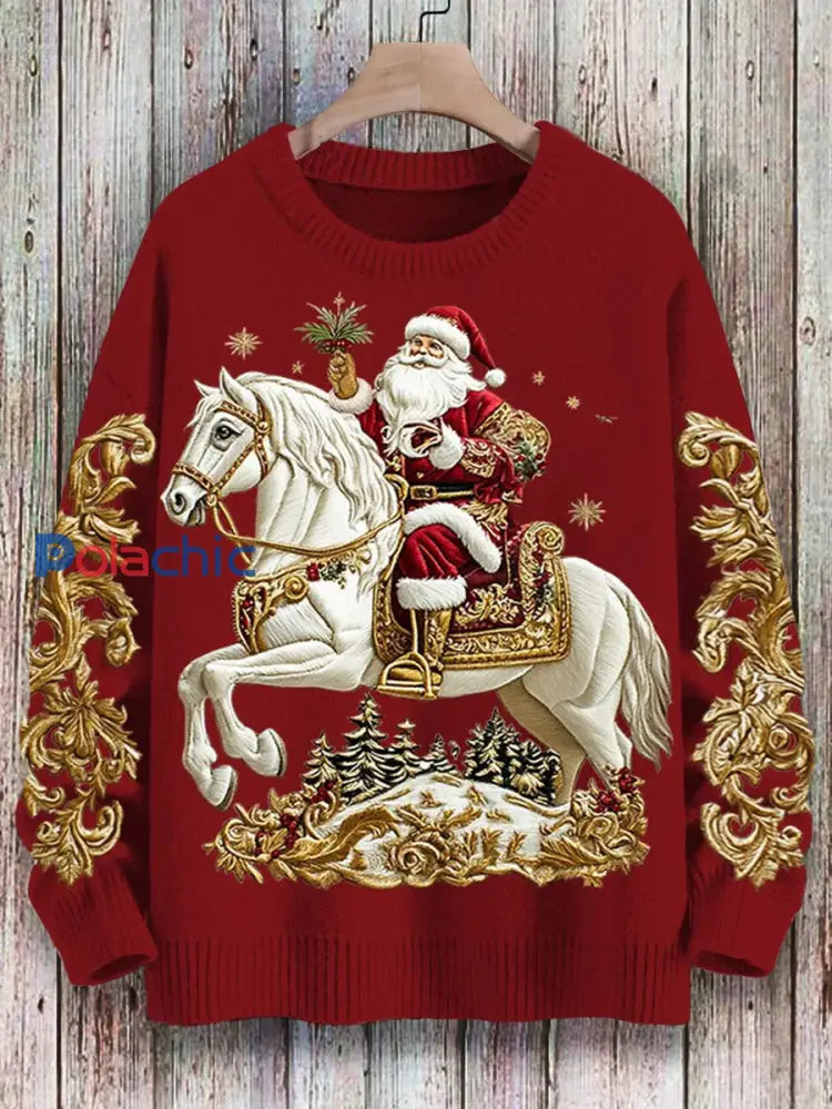 Noël Père Noël Imprimer Art Casual Pull Tricoté Femme Rouge / S