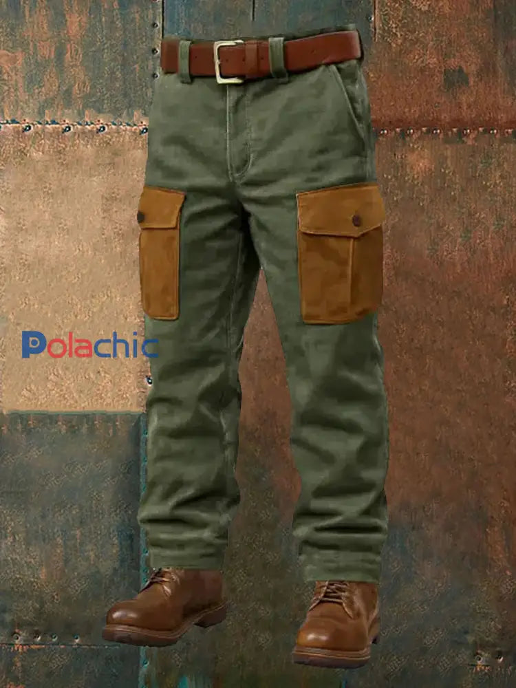 Pantalon cargo à blocs de couleurs vintage pour hommes vert armée / S
