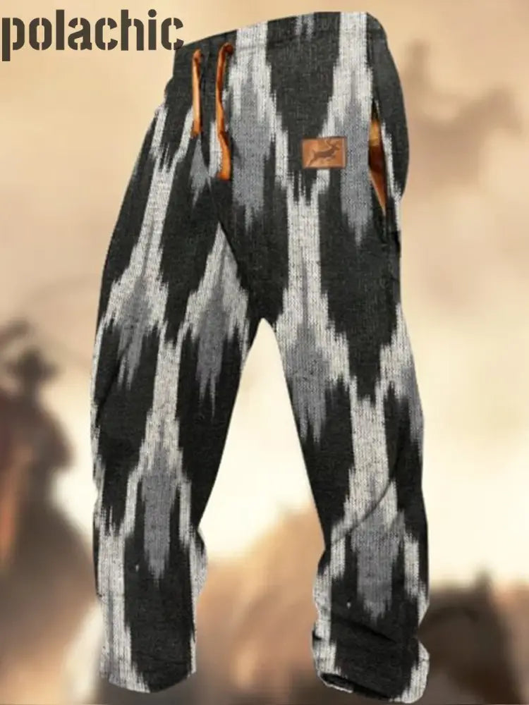 Pantalon De Survêtement Décontracté À Rayures Logo Chasse Western Village Motif Texture Rétro A / S