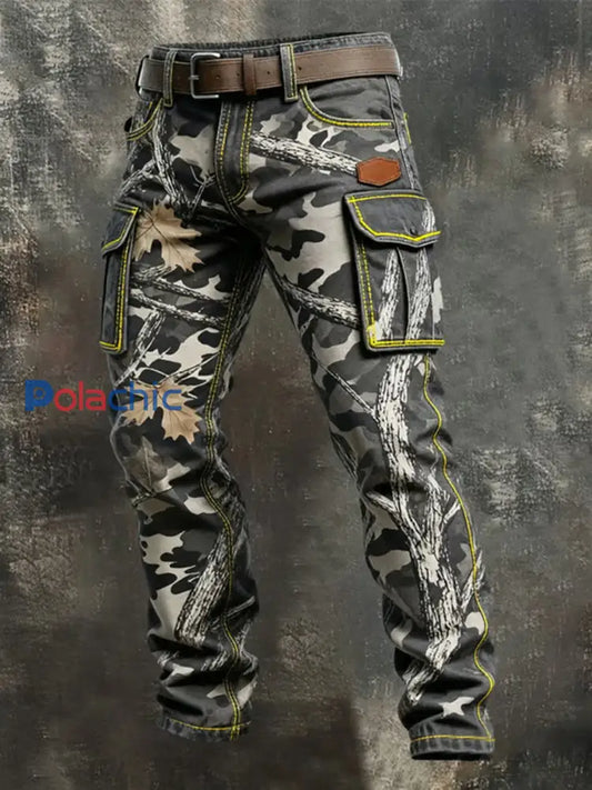 Pantalon de travail de poche en détresse de camouflage vintage pour hommes comme image / S