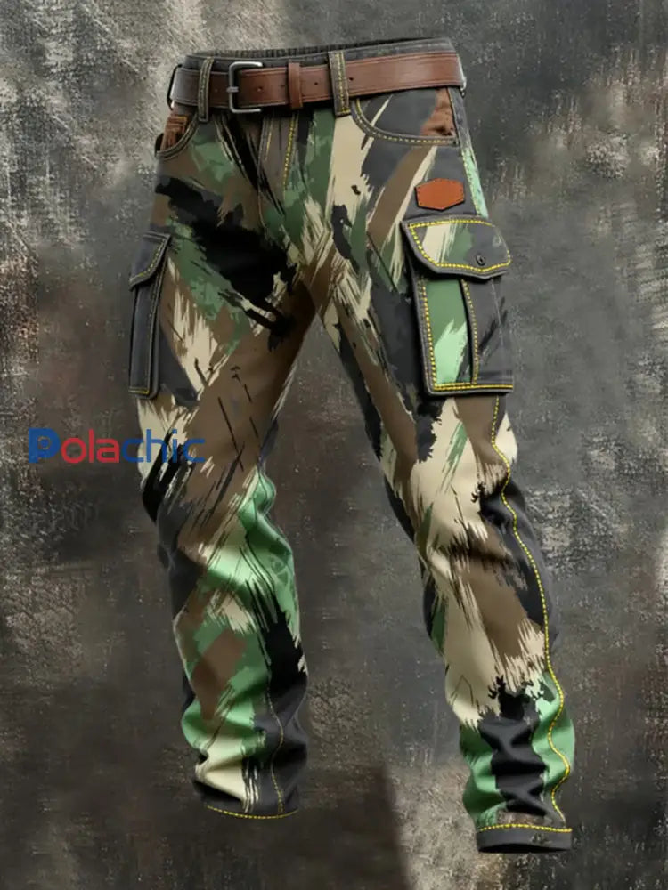 Pantalon de travail de poche en détresse de camouflage vintage pour hommes comme image / S