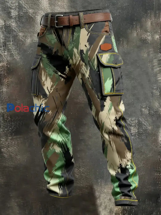 Pantalon de travail de poche en détresse de camouflage vintage pour hommes comme image / S