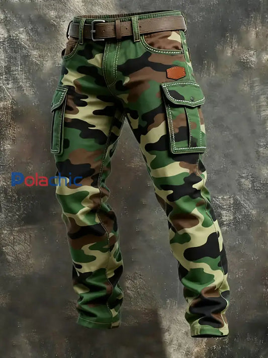 Pantalon de travail de poche en détresse de camouflage vintage pour hommes comme image / S