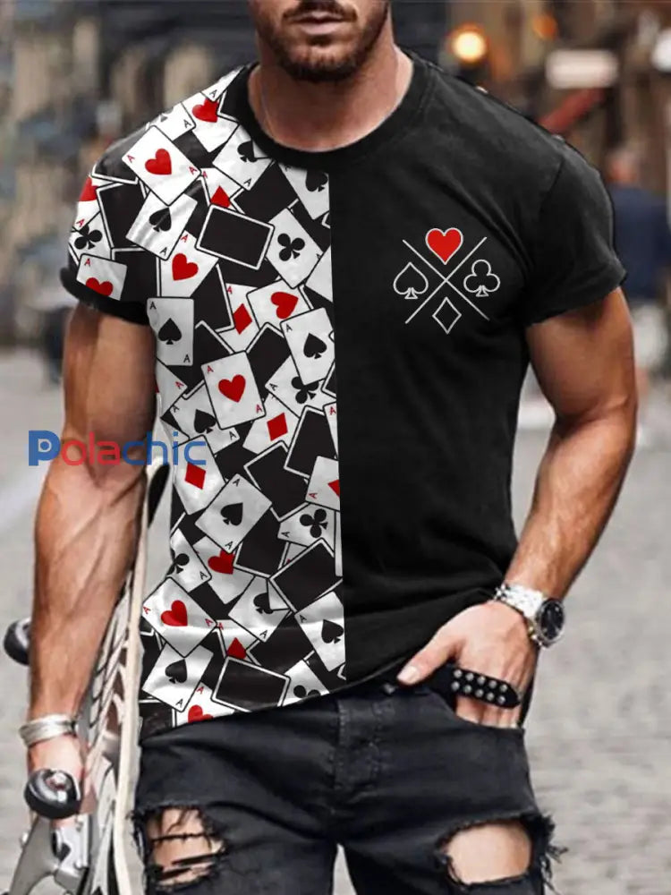 Poker Cards Art Print T-shirt à manches courtes pour hommes Noir / S