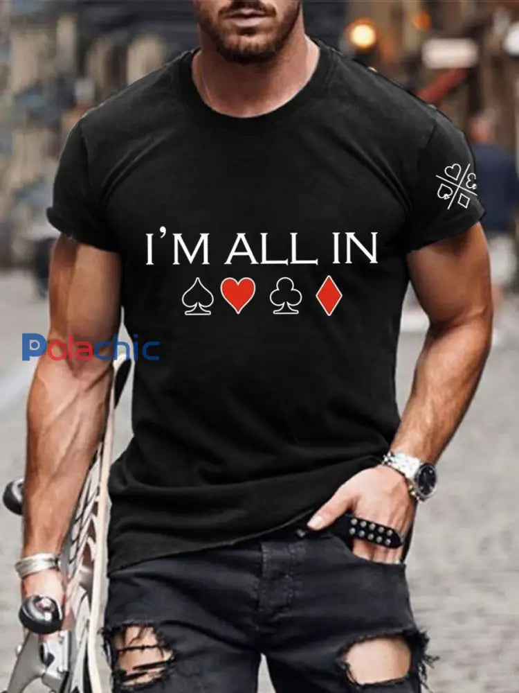 Poker Cards Art Print T-shirt à manches courtes pour hommes Noir / S