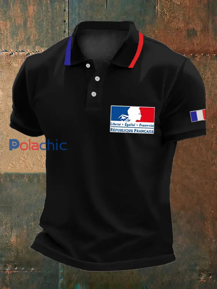 Polo à imprimé France Liberty Equality Fraternity pour homme Noir / S