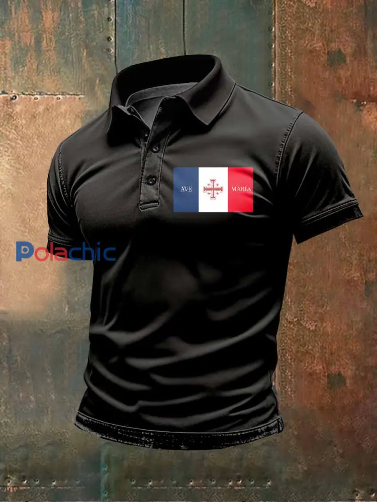 Polo Décontracté À Imprimé Français Vintage comme image / S