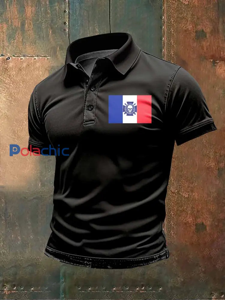 Polo Décontracté À Imprimé Français Vintage comme image / S