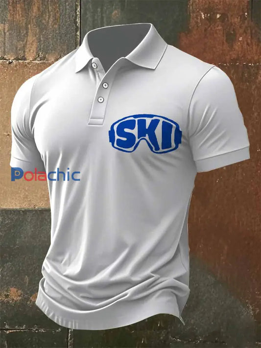 Polo Décontracté À Imprimé Ski Français Rétro Pour Homme comme image / S