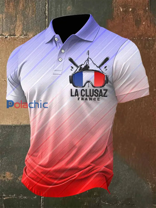 Polo Décontracté À Imprimé Ski Français Rétro Pour Homme comme image / S