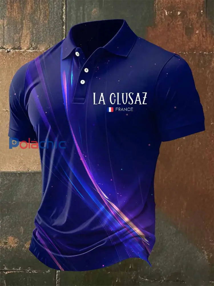 Polo Décontracté À Imprimé Ski Français Rétro Pour Homme comme image / S