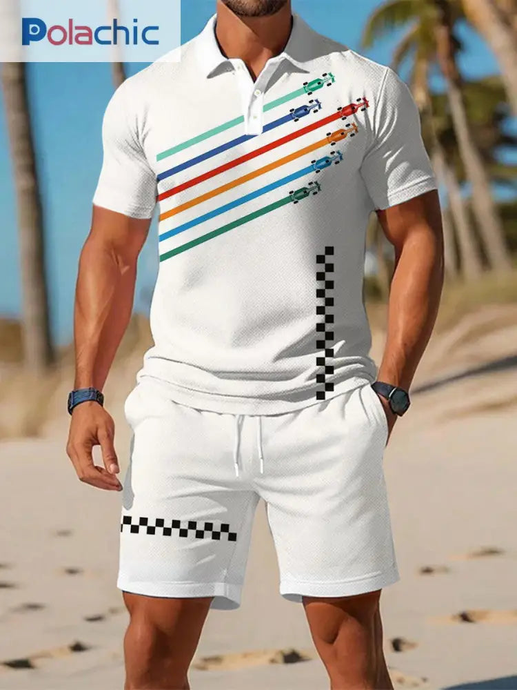 Polo décontracté imprimé géométrique artistique à manches courtes pour hommes A / S