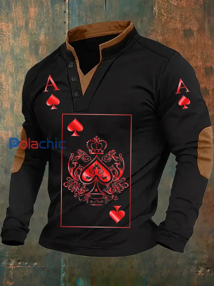 Polo décontracté rétro motif de poker pour hommes A / S