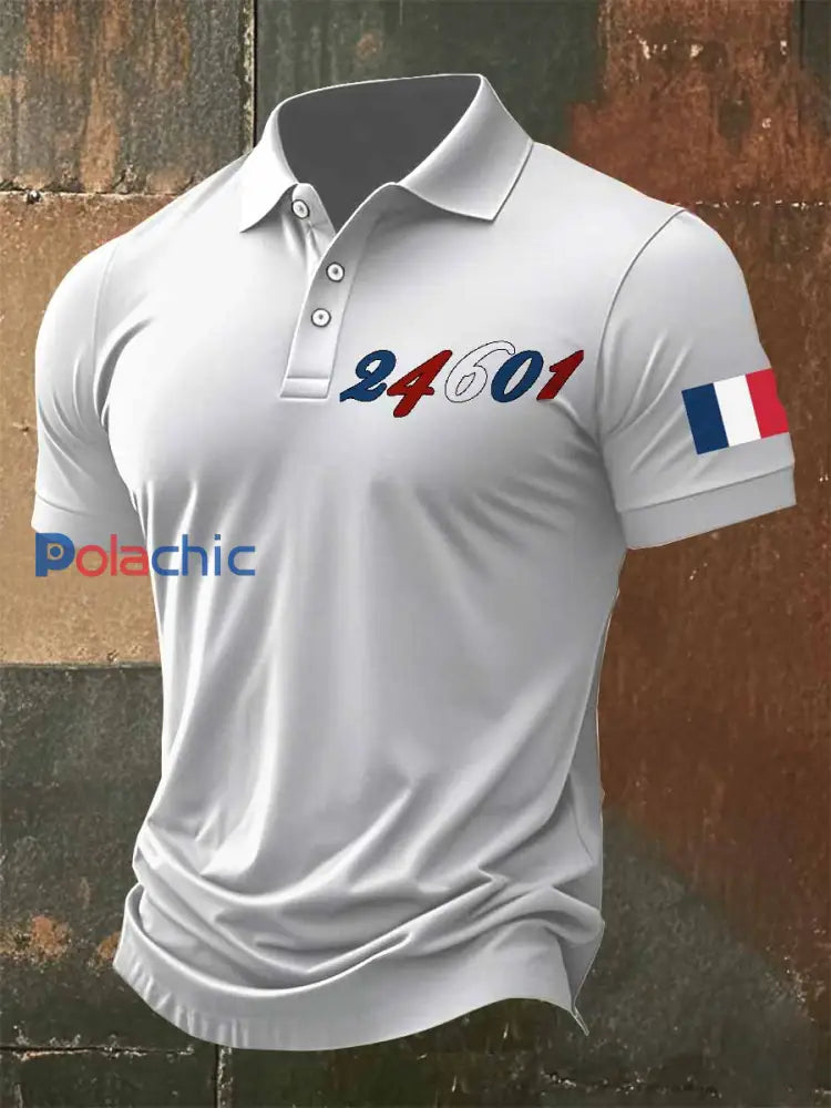 Polo Décontracté Vintage Imprimé Français comme image / S