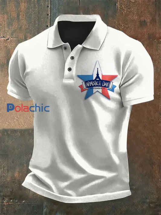 Polo Décontracté Vintage Imprimé Français comme image / S