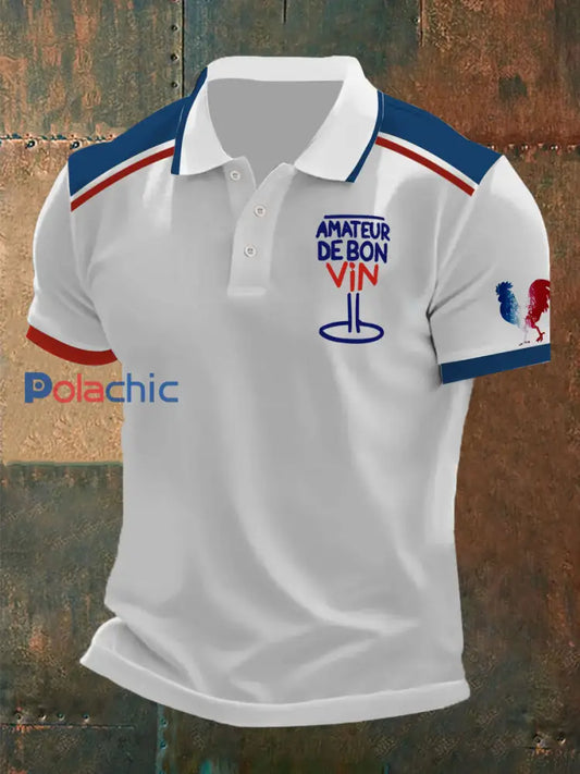 Polo Homme Amateur de bon vin Imprimé Blanc / S