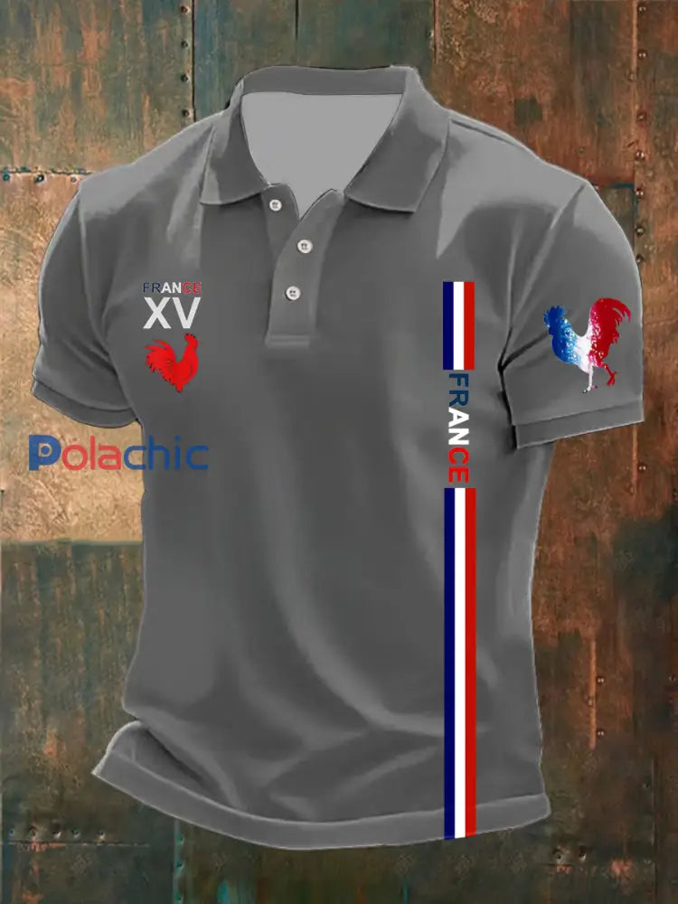 Polo imprimé France XV Le Coq Gaulois pour homme Gris / S