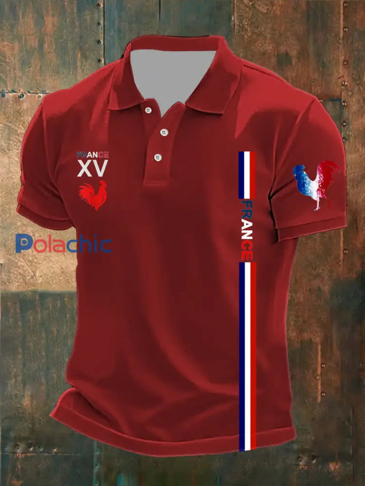 Polo imprimé France XV Le Coq Gaulois pour homme Rouge / S