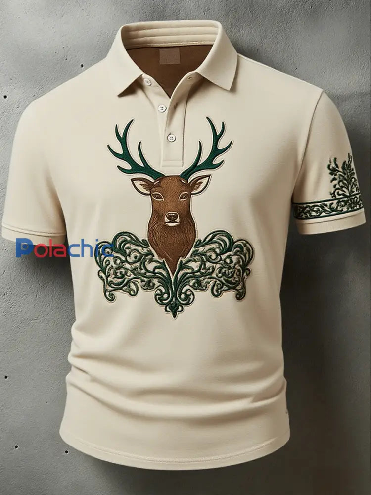 Polo western Waffle pour homme Vintage Deer Art Print A / S