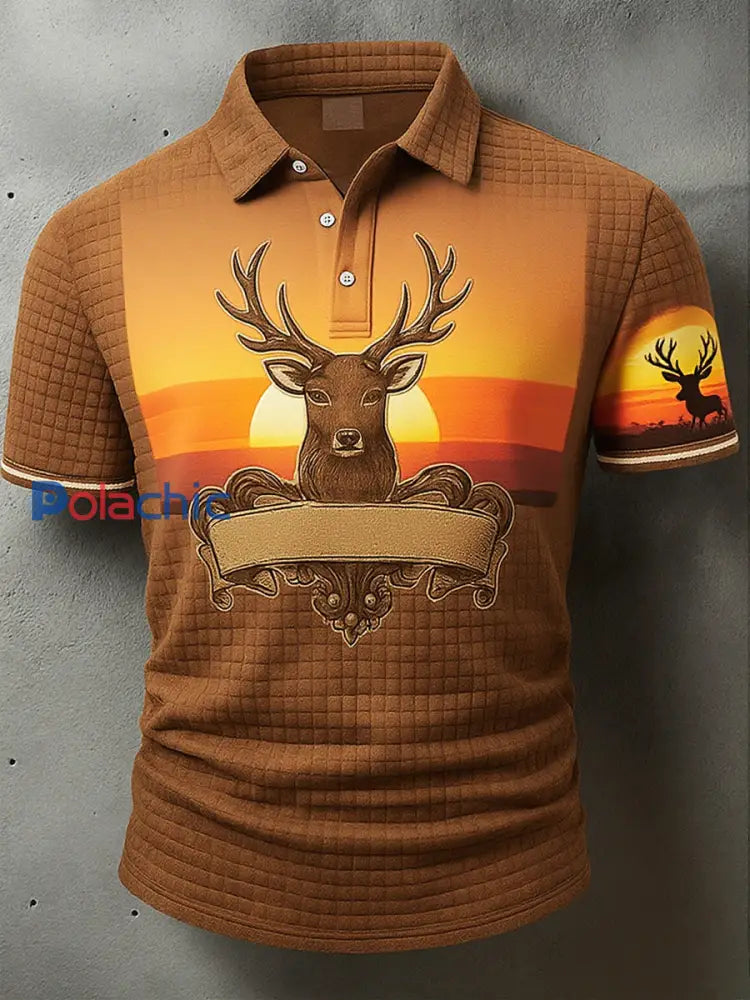 Polo western Waffle pour homme Vintage Deer Art Print A / S