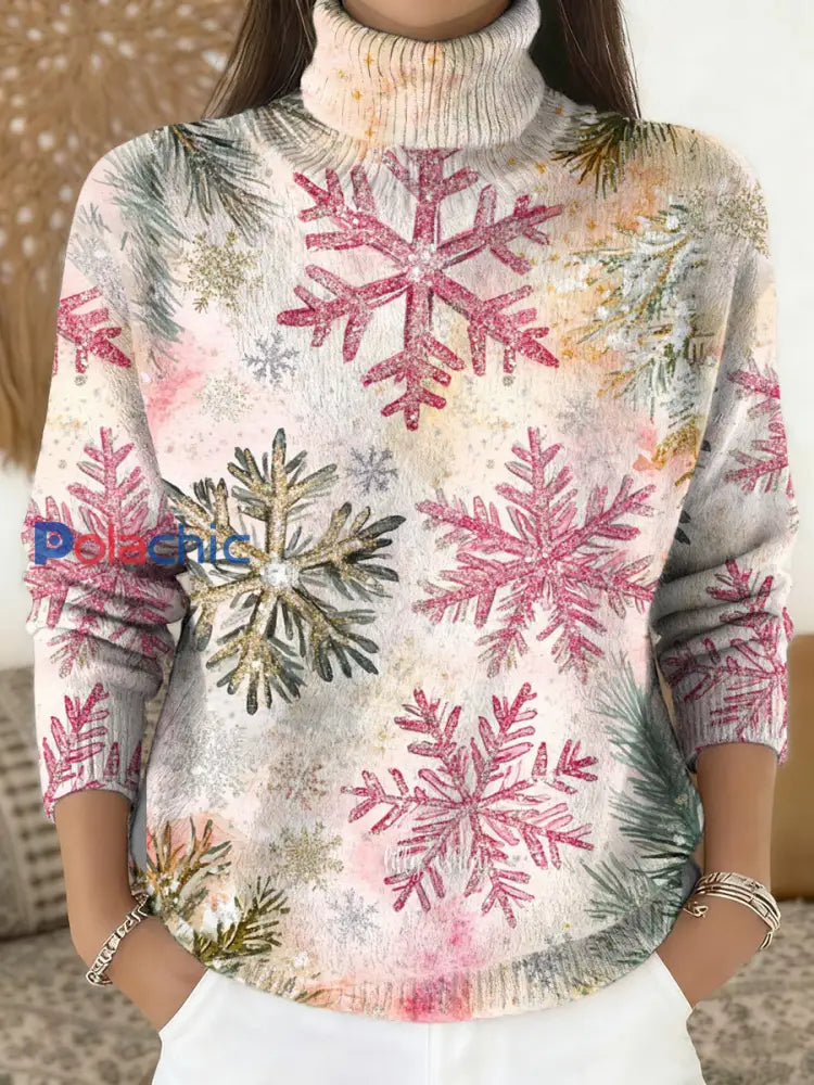 Pull à col roulé en tricot Merry Christmas pour femmes comme image / S