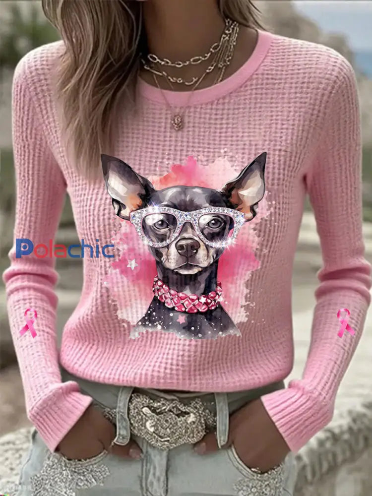 Pull commémoratif imprimé animal Fan Band Cancer du sein pour femmes A / S