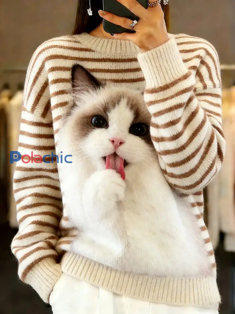 Pull décontracté à imprimé animal vintage pour femmes A / S