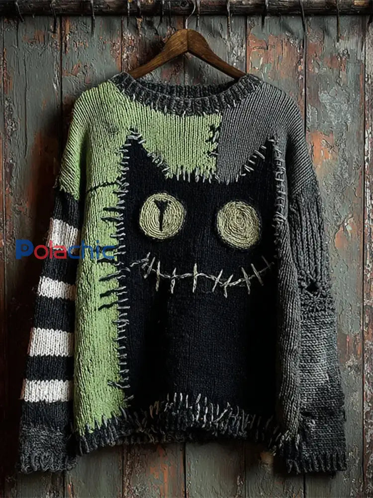 Pull décontracté à imprimé chat vintage pour femmes A / S