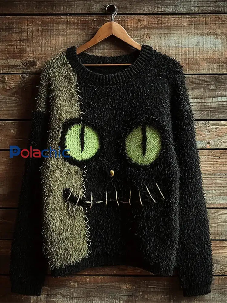 Pull décontracté à imprimé chat vintage pour femmes A / S