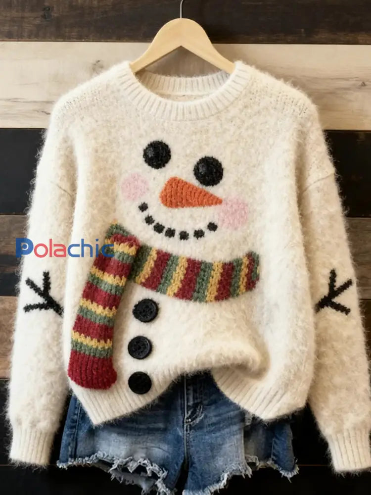 Pull décontracté confortable imprimé Art de Noël vintage pour femme A / S