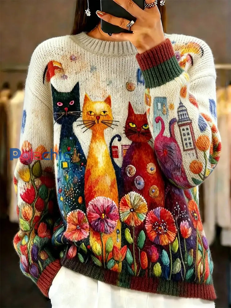 Pull décontracté et confortable pour femmes imprimé animalier vintage A / S