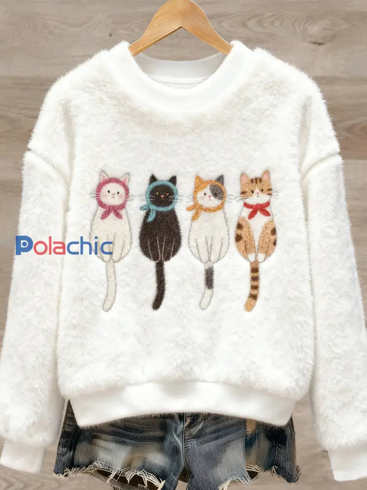 Pull en flanelle à imprimé animal mignon pour femmes comme image / S