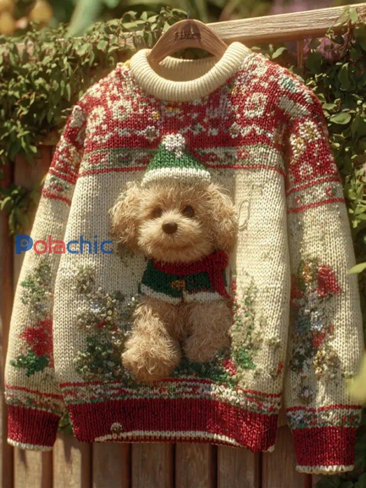 Pull en tricot confortable à imprimé animal de Noël décontracté rétro A / S