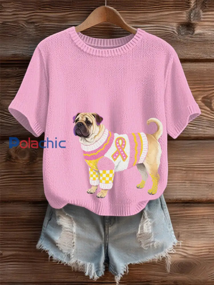 Pull en tricot confortable à imprimé d’art du cancer du sein pour femmes comme image / S