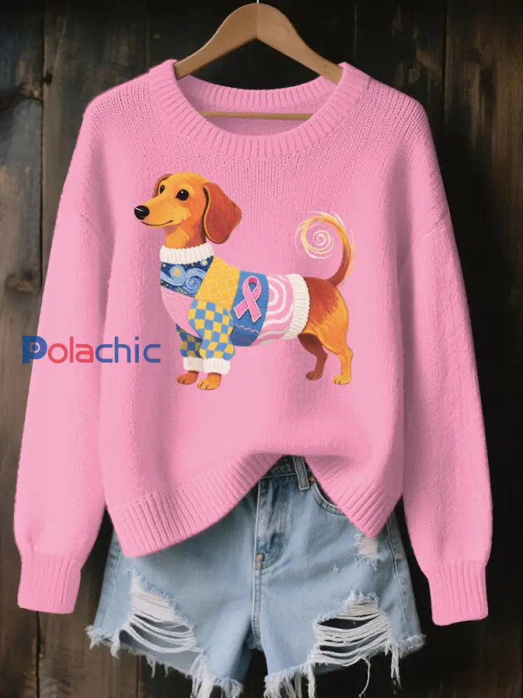 Pull en tricot confortable à imprimé d’art du cancer du sein pour femmes comme image / S