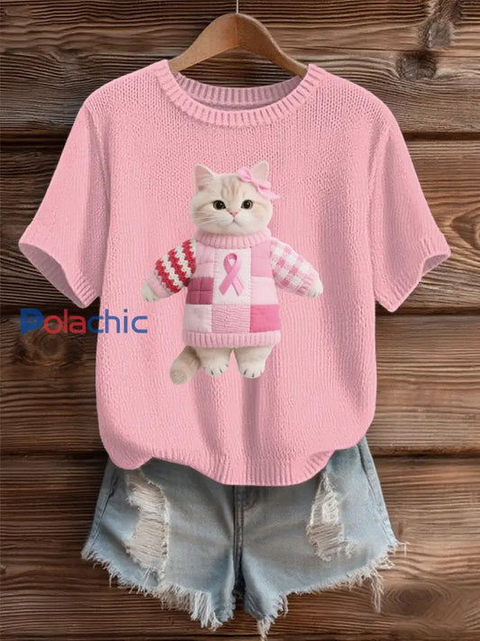 Pull en tricot confortable à motif de chat en laine feutrée pour femme comme image / S