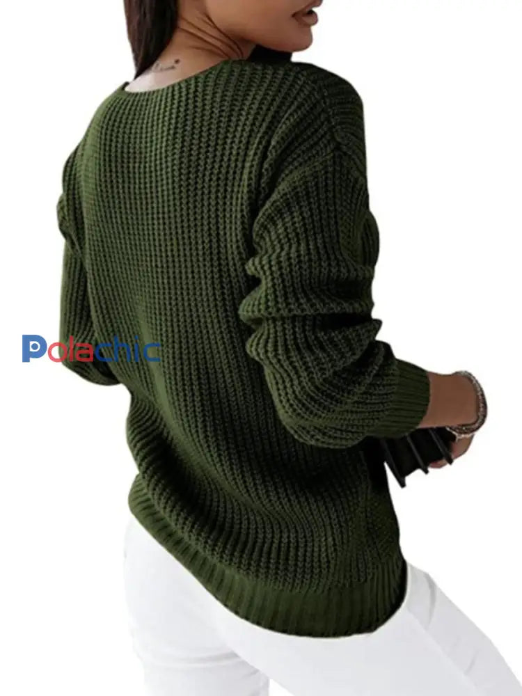 Pull Femme Col V À Manches Longues En Tricot À Câble Armée / S