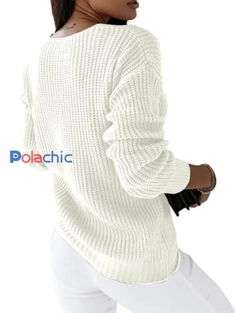 Pull Femme Col V À Manches Longues En Tricot À Câble Blanc / S